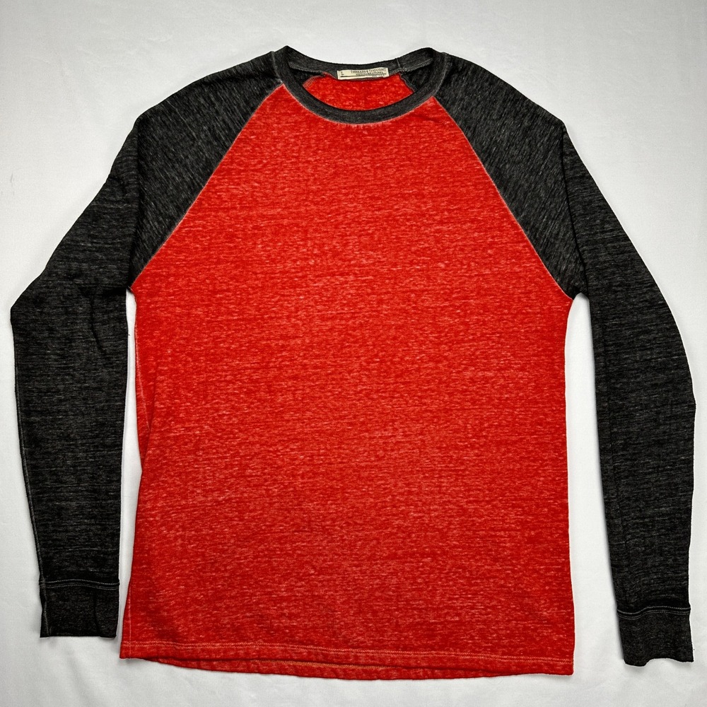 Threads 4 Thought Mens Raglan Baseball Tee Red Charcoal Gray Heathered Large